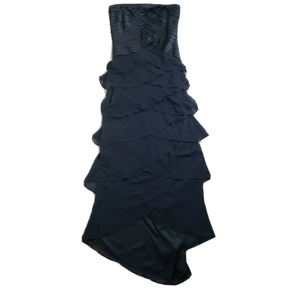 TADASHI SHOJI Black Layered SILK CHIFFON Dress Size 6 Polyester Silk
